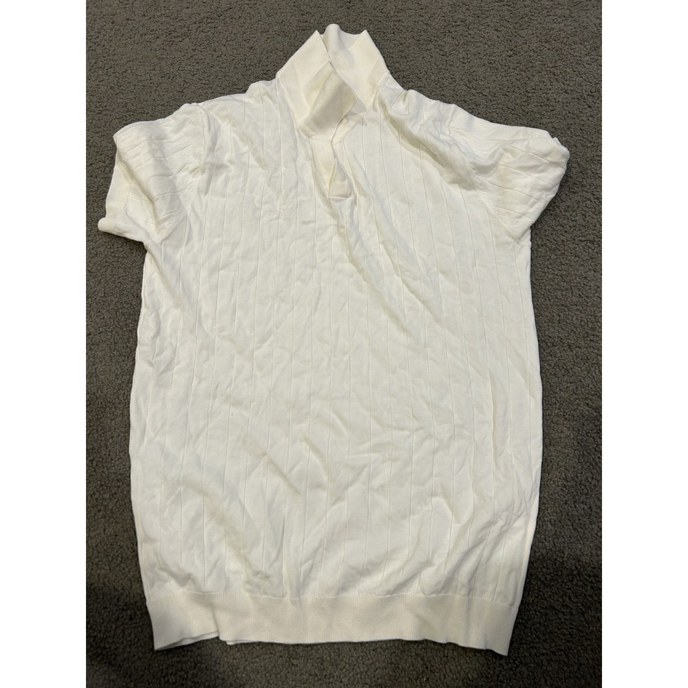 Collars & Co Polo Shirt Mens Medium Ivory Luxury Knit Ribbed Tencel Silk‎ Blend